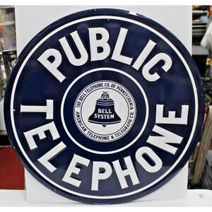 Public Telephone Vintage Style Flange Home Bar Pub Embossed Metal Sign 23" Large